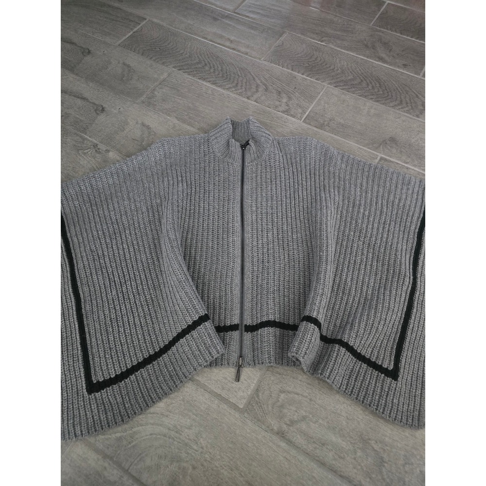 Armani Exchange Womens Grey Ribbed Wool Blend Zip Front Poncho Sweater XS/S